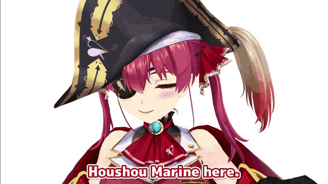 houshou marine here is written on the bottom of a picture of a girl