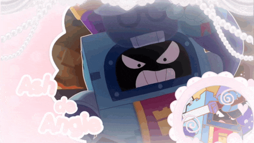 a cartoon drawing of an angry robot with the words ash and ariel written below it
