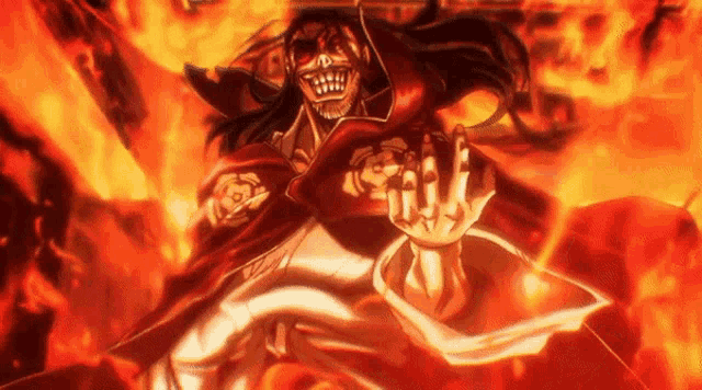 a man in a red cape is surrounded by flames in a cartoon
