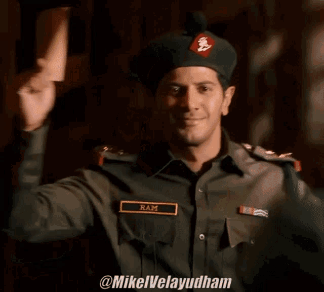 a man in a military uniform has the name ram on his chest