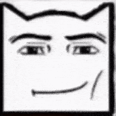 a black and white drawing of a cat 's face with a smiling mouth .