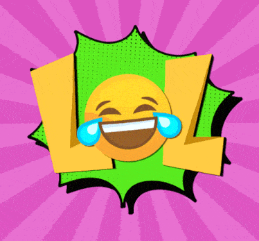 a yellow smiley face with tears coming out of its eyes and the word lol