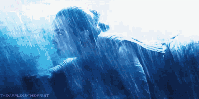 a picture of a person in the water with the words the apple is the fruit on the bottom