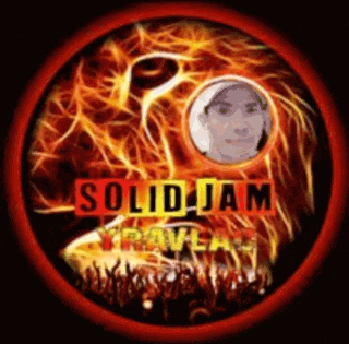 a sign that says solid jam on it with a picture of a man