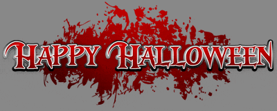 a sign that says happy halloween with blood splatter