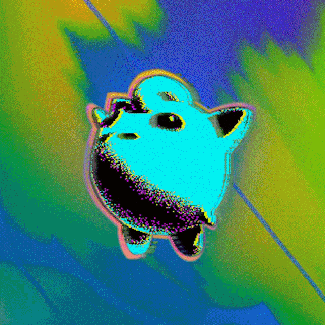 a colorful drawing of a piggy bank with a rainbow colored background