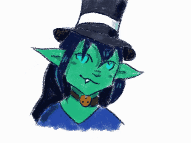 a drawing of a person wearing a top hat and a choker