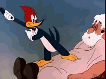 woody woodpecker is standing next to santa claus in a cartoon