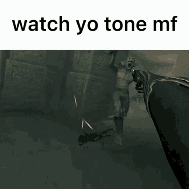a green goblin with red eyes and the words watch yo tone mf