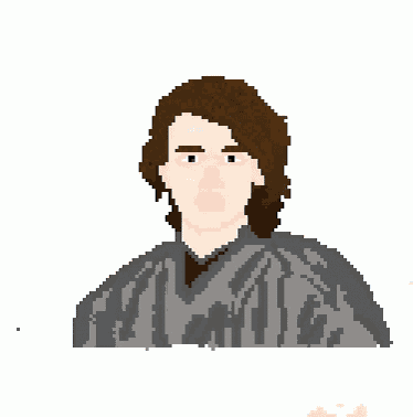 a pixel art of a man with a light saber