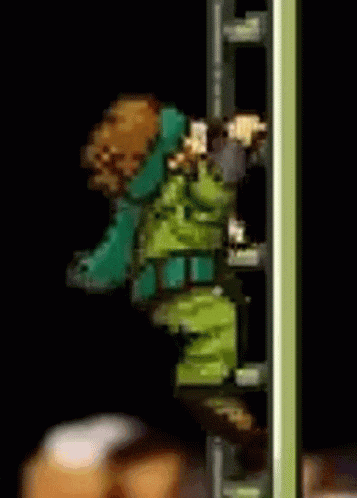 a pixel art of a person standing on a pole