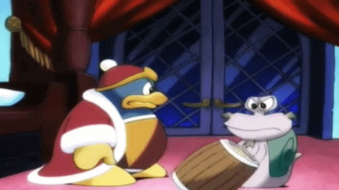 a cartoon penguin and a frog are standing next to each other in a room