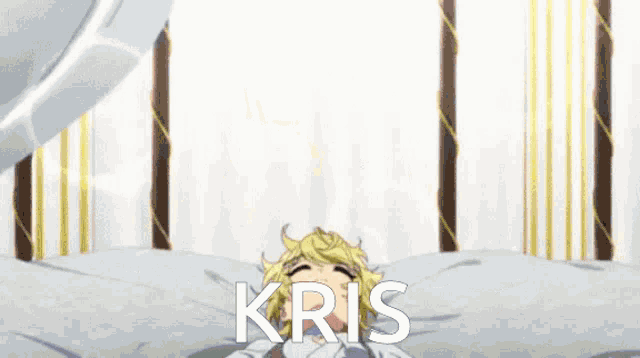 a close up of a girl with kris written in white on the bottom
