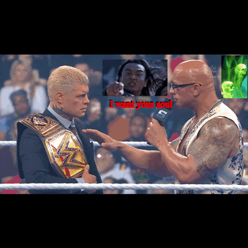 two wrestlers in a wrestling ring with the words i want your soul