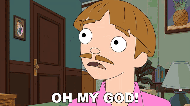 a cartoon character says oh my god in a living room