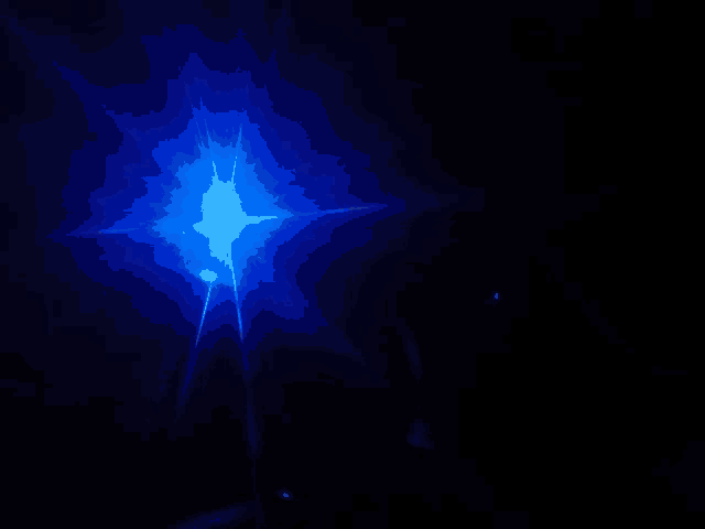 a blue light is shining in the dark with a black background