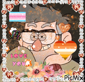 a picture of a cartoon character holding a heart with the words love you written on it