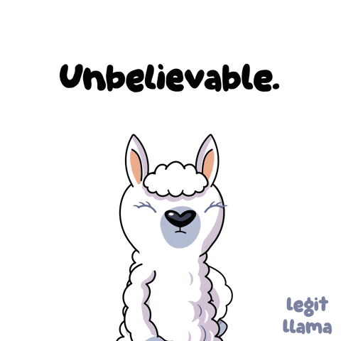 a cartoon llama says unbelievable next to a sheep