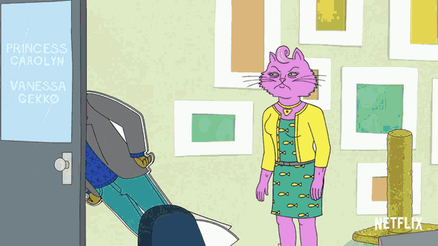 a cartoon of princess carolyn vanessa gekko and a cat
