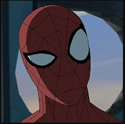 a close up of a spider man 's face