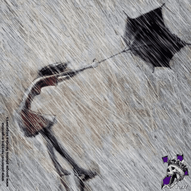 a painting of a woman holding an umbrella in the rain with the year 2007