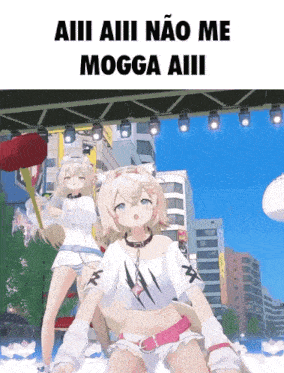 a picture of two anime girls with the words aii aii nao me mogga aii