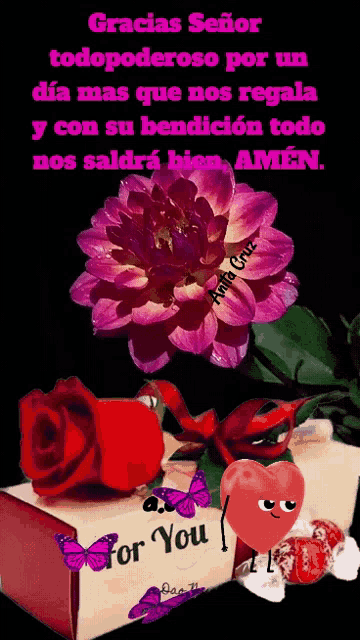a picture of a flower and a box that says " for you "