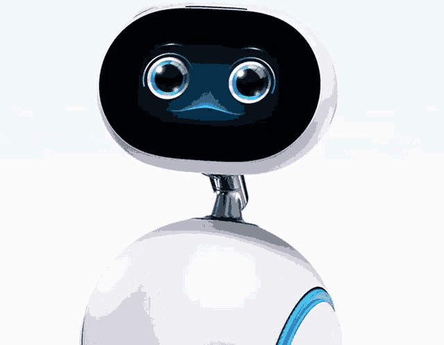 a white robot with a blue circle around the bottom of it