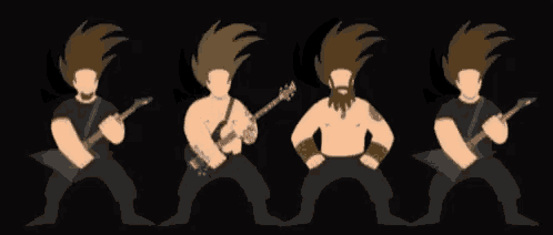 a cartoon of four men playing guitars in a band .