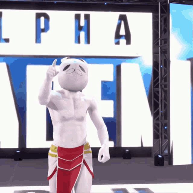 a cartoon character giving a thumbs up in front of a sign that says alpha men
