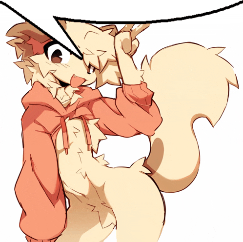 a cartoon drawing of a furry animal wearing a red hoodie