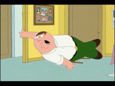 peter griffin from family guy is laying on the floor in a hallway