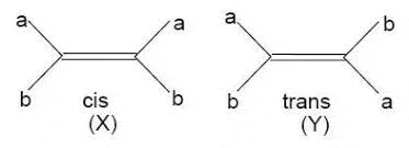a chemical structure of a cis and trans compound on a white background .