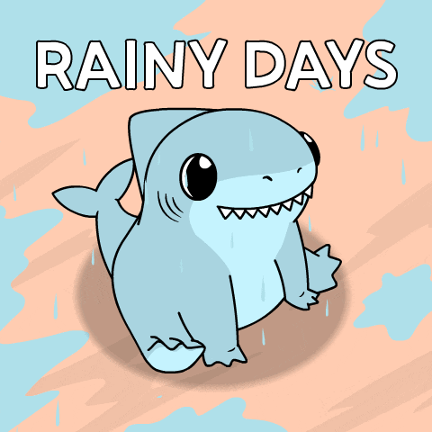 a drawing of a shark with the words " rainy days " above it