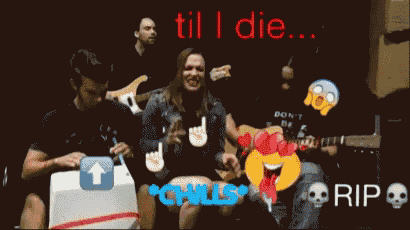 a group of men singing and playing instruments with the words til i die in red