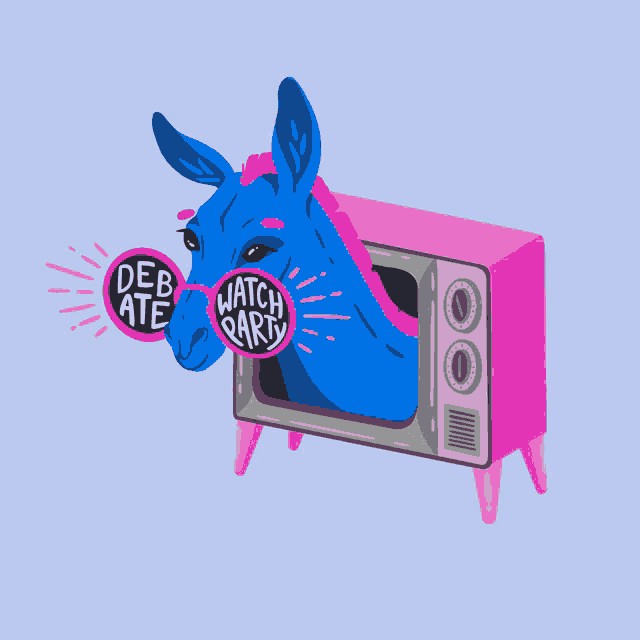 a donkey wearing glasses that say deb rate watch party