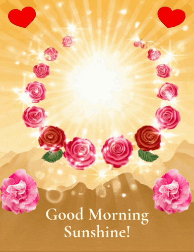 a good morning sunshine card with pink roses and hearts