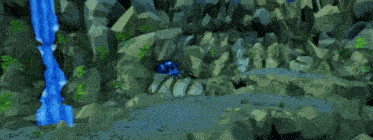 a cartoon drawing of a cave with a blue monster inside