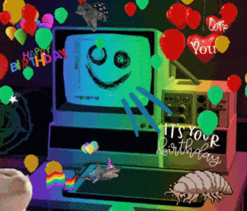 a birthday card with balloons and a smiley face