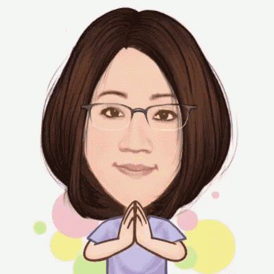 a cartoon of a woman wearing glasses and a purple shirt is praying .