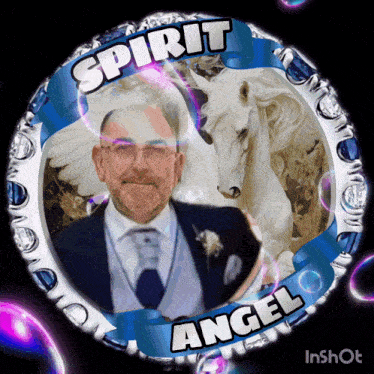a picture of a man and a unicorn with the words spirit angel written on it
