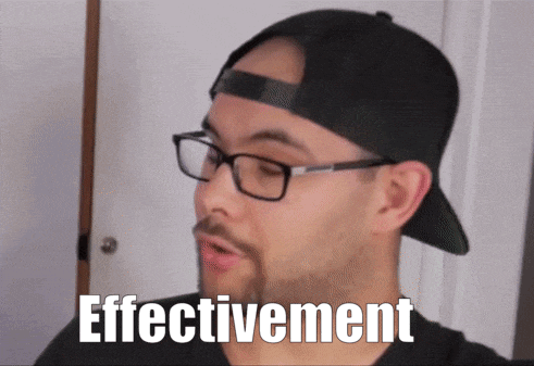 a man wearing glasses and a hat with the word effectivement on his face