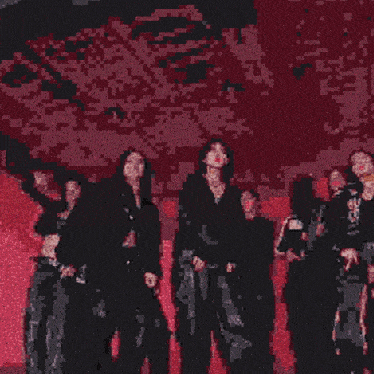 a pixelated image of a group of people dancing in a dark room