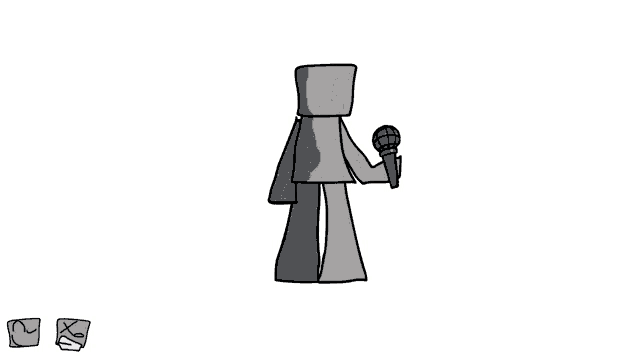 a cartoon character holding a microphone and a gun .