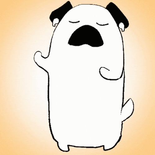 a black and white drawing of a pug with its eyes closed
