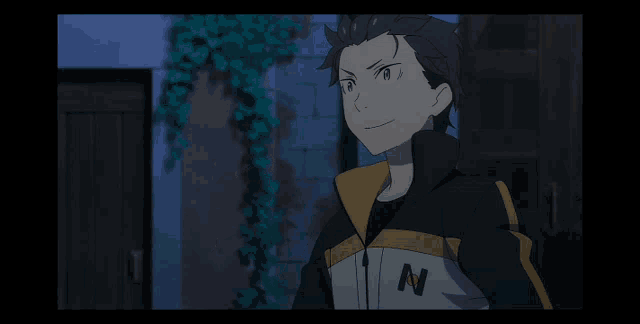 a cartoon character with the letter n on his shirt