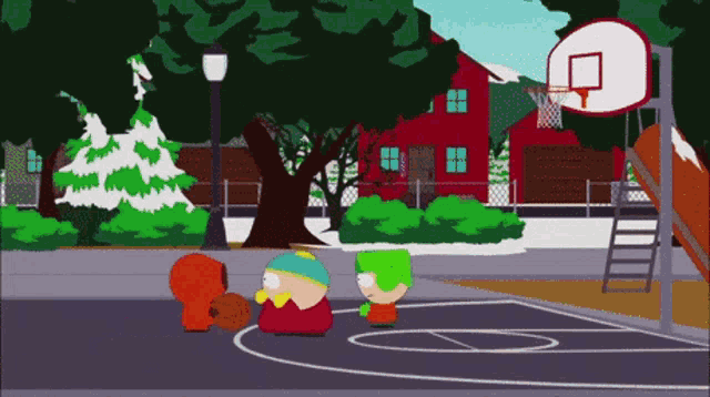 a group of cartoon characters are playing basketball on a basketball court