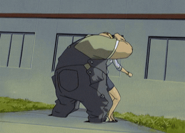 a cartoon of a woman standing next to a man carrying a bag