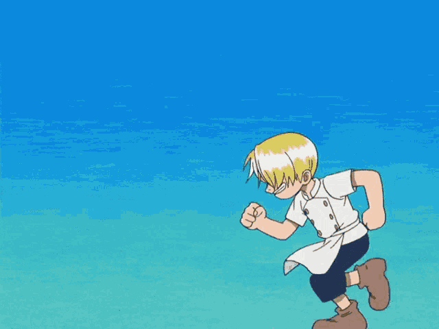 a cartoon of a boy running on a beach