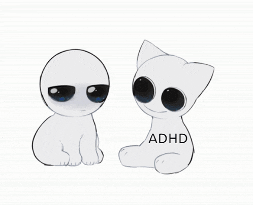 a drawing of a cat with the word adhd written on it